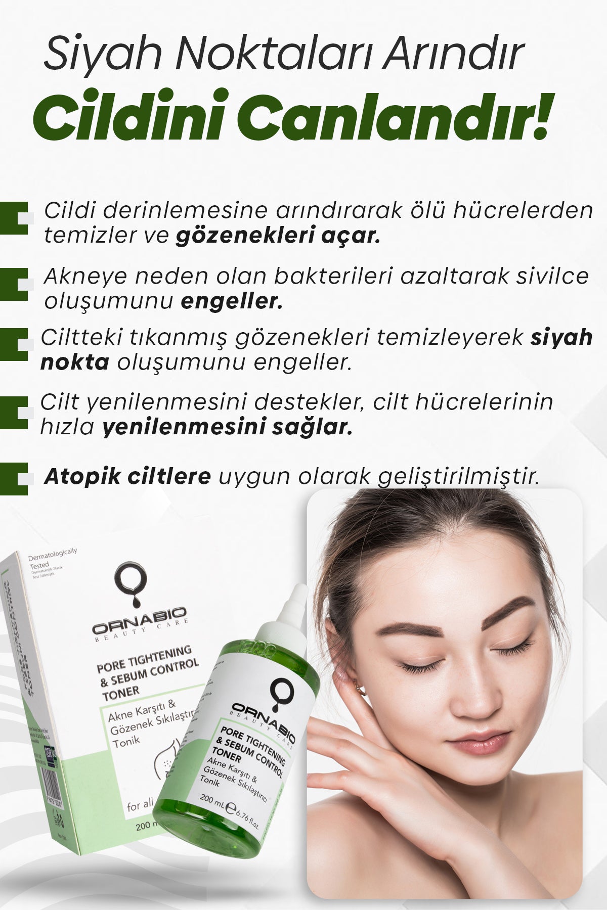 Gözenek Sıkılaştırıcı, Siyah Nokta Karşıtı Arındırıcı Salisilik Tonik 200 ml Ornabio